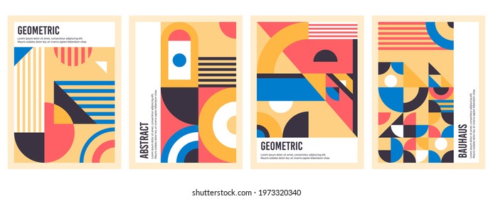 Bauhaus posters. Abstract geometric patterns, circles, triangles and square bauhaus banner vector illustration set. Graphic bauhaus design posters. Poster business, banner geometric pattern bauhaus