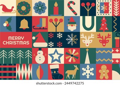 Bauhaus retro geometric pattern, background Merry Christmas