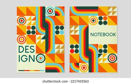 Bauhaus retro shape cover.Contemporary graphic bauhaus design vector set. Circle, triangle and square lines art. for annual reports, catalogs, journals, biodata, magazines, books, notebooks
