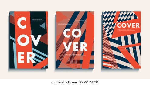 Bauhaus retro triangle. Pattern psychedelic strips for banner, cover, poster. Background sport illustration vertical element. Abstract Flat Design.