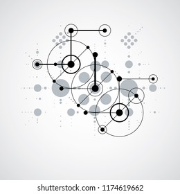 Bauhaus retro wallpaper, art vector black and white background made using grid and circles. Geometric graphic 1960s illustration can be used as booklet cover design.