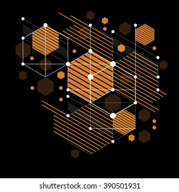 Bauhaus retro wallpaper, art vector background made using grid, circles and rhombuses. Geometric graphic 1960s illustration can be used as booklet cover design. Technological pattern.