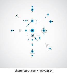 Bauhaus retro wallpaper, art vector blue background made using grid and circles. Geometric graphic 1960s illustration can be used as booklet cover design. Technological pattern.