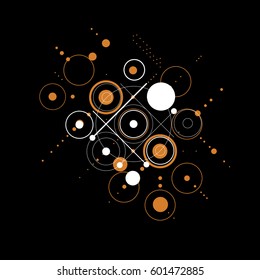 Bauhaus retro wallpaper, art vector colorful background made using grid and circles. Geometric graphic 1960s illustration can be used as booklet cover design.