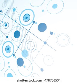 Bauhaus retro wallpaper, perspective blue art vector background made using grid and circles. Geometric graphic 1960s illustration can be used as booklet cover design.

