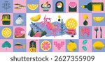 Bauhaus seafood geometric pattern with salmon, crab, oysters, shrimp