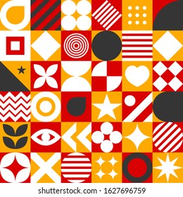 Bauhaus seamless pattern, geometric graphic design in scandinavian style, fashion swiss background with vector shapes