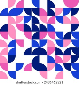 Bauhaus seamless pattern, geometric print, blue, pink. Vector modern trendy geometric pattern