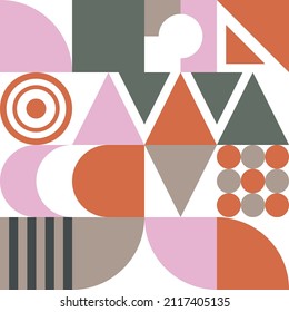 Patrón sin fisuras de Bauhaus con formas geométricas. Fondo Bauhaus con triángulos, círculos y cuadrados