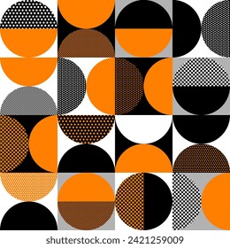 Bauhaus seamless pattern. Bauhaus poster with squares and printed half circles