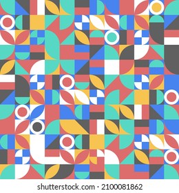 Bauhaus seamless retro pattern. Vintage tile abstract background. Complex geometric wallpaper. Composition with geometric abstract shapes. Vector repeat pattern