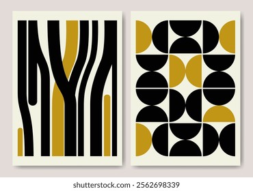 Bauhaus simple aesthetic vector design poster set. Modernism templates with abstract geometric shapes
