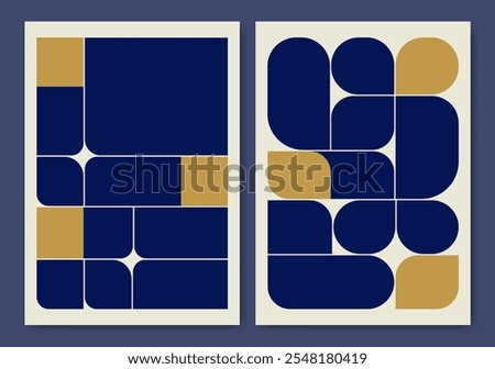 Bauhaus simple aesthetic vector design poster set. Modernism templates with geometric shapes