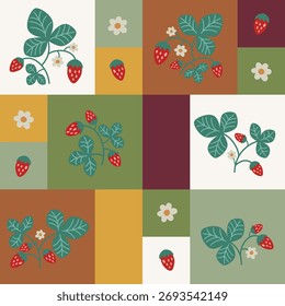Bauhaus Erdbeere Muster Retro Geometrische Frucht Design