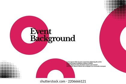 Bauhaus style abstract background with magenta circles and halftones. Vector background for event, art performance, exhibition, photo booth, meeting, and conference.