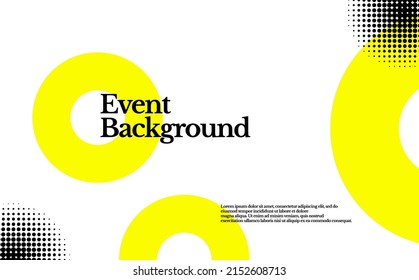 Bauhaus style abstract background with yellow circles and halftones. Vector background for event, art performance, exhibition, photo booth, meeting, and conference.