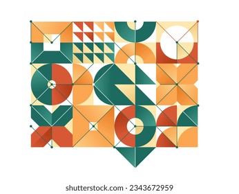 Bauhaus style abstract geometric vector background with circles triangles and lines, geometrical abstraction art in ethnic colors, artistic pattern composition.