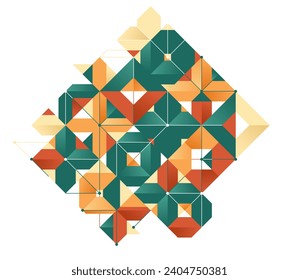 Estilo Bauhaus fondo abstracto de vector geométrico con círculos triángulos y líneas, arte de abstracción geométrica en colores étnicos, composición artística de patrones.