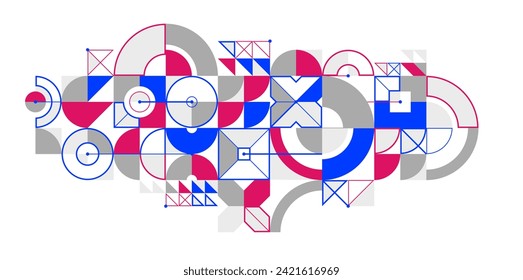 Bauhaus style abstract geometric vector background with circles triangles and lines, geometrical abstraction art, artistic pattern composition.