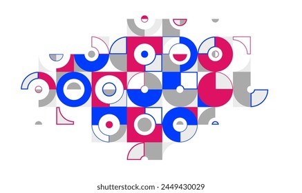 Bauhaus style abstract geometric vector background with circles triangles and lines, geometrical abstraction art, artistic pattern composition.