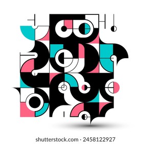 Fondo geométrico abstracto del Vector del estilo de Bauhaus con los triángulos y las líneas de los círculos, arte geométrico de la abstracción, composición artística del modelo.