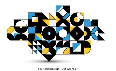 Fondo geométrico abstracto del Vector del estilo de Bauhaus con los triángulos y las líneas de los círculos, arte geométrico de la abstracción, composición artística del modelo.