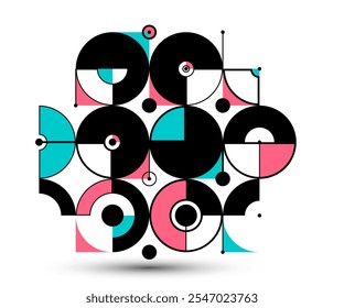 Bauhaus style abstract geometric vector background with circles triangles and lines, geometrical abstraction art, artistic pattern composition.