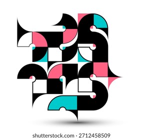 Bauhaus style abstract geometric vector background with circles triangles and lines, geometrical abstraction art, artistic pattern composition.