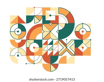 Fondo de Vector geométrico abstracto de estilo Bauhaus con triángulos y líneas, arte de abstracción geométrica en colores étnicos, composición de patrones artísticos.