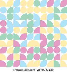Bauhaus Style geometric pattern circle and leaf shape in easter color, vector illustration