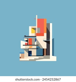 Bauhaus style house, vector poster, colorful vintage flier for real estate, villa, cottage, building. Isolated image