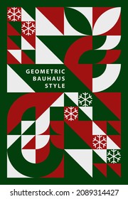 Bauhaus style merry christmas poster. Geometric abstract pattern. Background design for card, cover, banner, backdrop, leaflet, brochure, wallpaper, wall. Vector illustration.