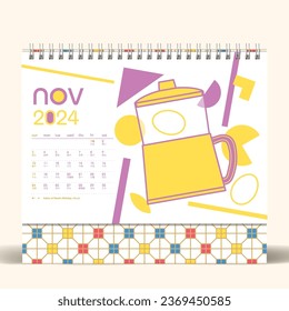 Bauhaus Style Nanyang Kopitiam 2024 Calendar Design, November Page, With Soft Egg Maker Graphic.