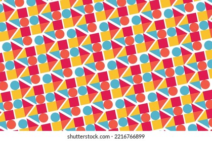 Patrón de baldosas de estilo Bauhaus con formas geométricas coloridas. Fondo vintage para la cubierta, elemento de diseño, fondo de pantalla, tarjeta, identidad de marca y fondo.