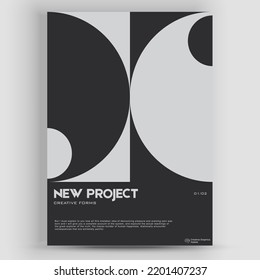 Bauhaus und Schweizer Musterhintergrund. Grafische Vorlage mit fett gedruckter Typografie und abstrakten geometrischen Formen, ideal für Posterkunst, Albumabdeckung.