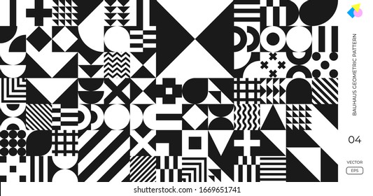 Bauhaus and Swiss pattern background, vector abstract geometric shape design. Memphis or Bauhaus simple minimal style pattern retro poster background