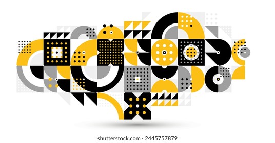 Bauhaus trendy abstract geometric vector background, tiling mosaic pattern Memphis style abstraction, cool creative wallpaper composition.