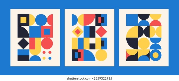 Bauhaus Vector Art Symmetric Layout with Bold Primary Shapes and Colorful Composition
