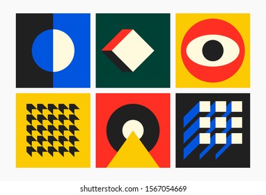 Bauhaus Vector Design. Set Of Cards With Geometric Elements.