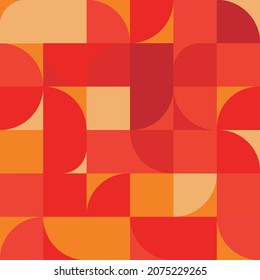 Bauhaus vector geometric seamless pattern. Warm colors. Retro style. Mid-century abstract background. Useful for web design, business card, invitation, poster, textile print.