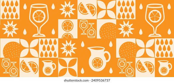 Bauhaus vegetable abstract geometric fruit pattern.  Shapes of natural organic flower plants, eco-agriculture citrus. Vector minimal illustration