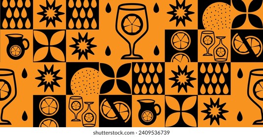 Bauhaus vegetable abstract geometric fruit pattern.  Shapes of natural organic flower plants, eco-agriculture citrus. Vector minimal illustration