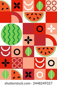 Bauhaus vegetable abstract geometric fruit pattern.  Shapes of natural organic flower plants, eco-agriculture citrus. Vector minimal illustration