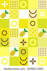 Fondo geométrico moderno. Naturaleza Abstractas: flores, hojas y frutas, frutas. Conjunto de iconos en estilo minimalista geométrico plano. Bauhaus, botánica. Patrón sin costuras. Ilustración vectorial.