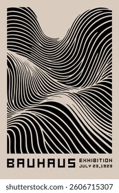 Bauhaus Wave Pattern Monochrome Black and White Poster Wall Decoration Cream