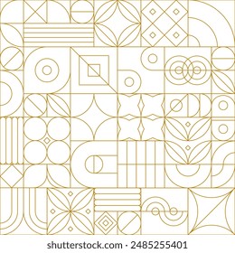 Bauhaus White and Gold Line Seamless Pattern. Vector Illustration of Fashion Contemporary Art. Background Decor. Linear and Outline Style. 