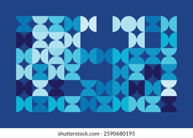 A Bauhaus-inspired geometric composition featuring interlocking semi-circles and curved shapes in blue tones. The structured grid contrasts with fluid forms, creating a balanced, modern aesthetic.