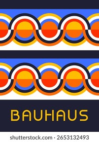 Padrão de onda inspirado em Bauhaus com círculos concêntricos e ilustração de vetor de ritmo de cor repetitiva