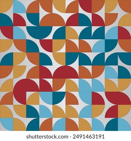 Bauhaus-style pattern, colorful background, texture with basic geometric shapes, trendy geometric pattern