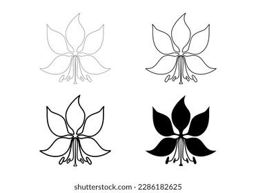 Bauhinia flower isolated on white background. Thin line, thick line and flat icon style. National Hong Kong flower stylized icon for logo, emblem, business card or other use. Vector illustration. Set.